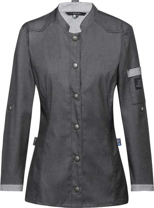 Kochjacke Damen, Bikerstyle, langarm, anthrazit Gr. S Rabatt