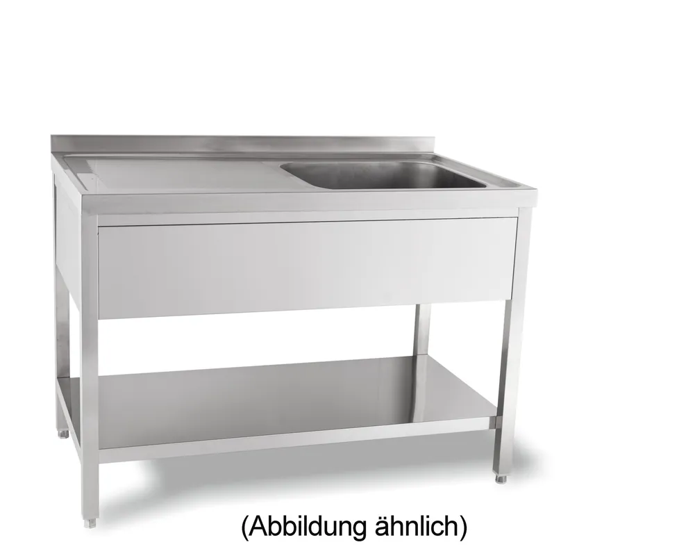 Spültisch mit 50 mm Aufkantung mit Ablageboden 2 Becken rechts Angebot