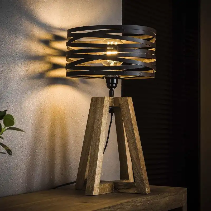 Super-Preis famlights | Tischleuchte Jamie in Grau aus Holz E27