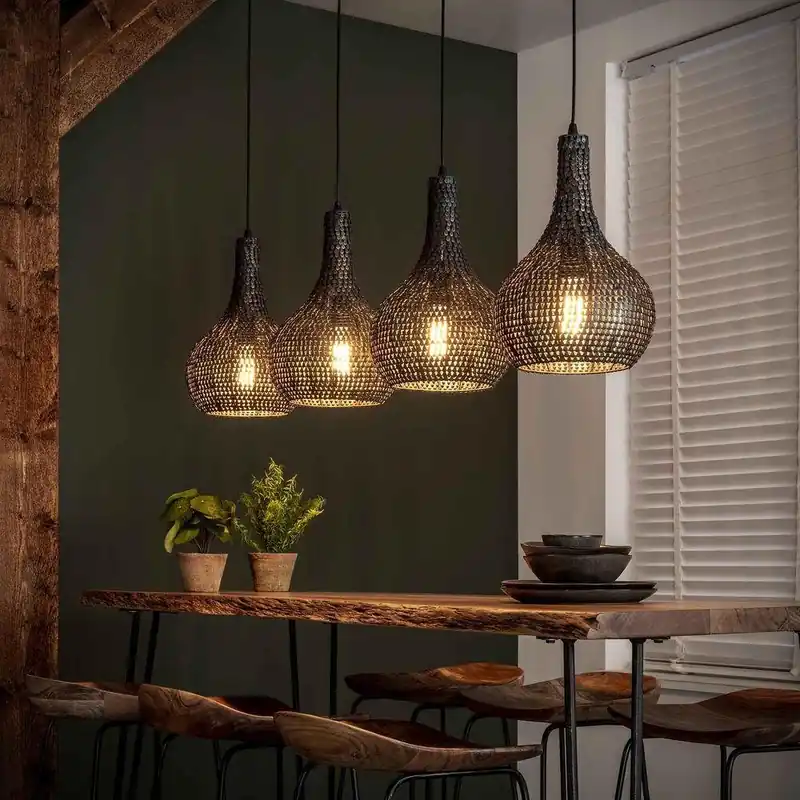 Aktuell famlights | Pendelleuchte Louisa in Schwarz und Braun E27 4-flammig