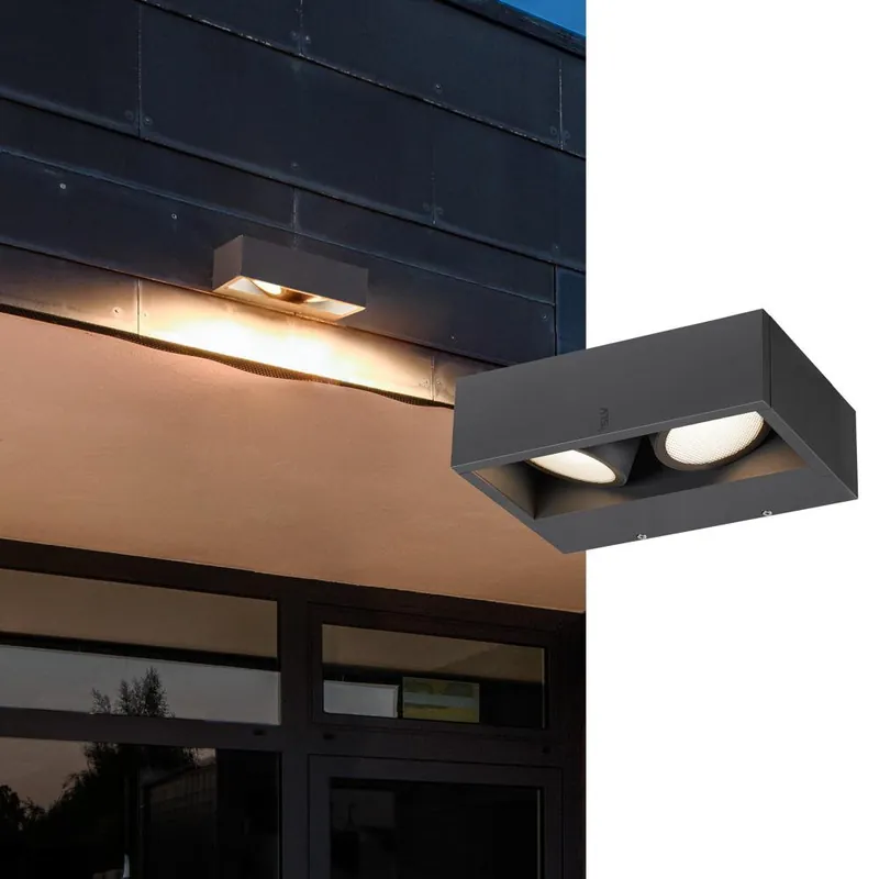 Günstig LED Wandleuchte Eskina Frame in Anthrazit 2x 13,5W 2200lm IP65