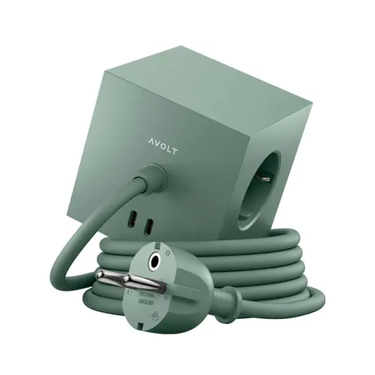 SQUARE 1 Steckdose grün 3x Schuko 2x USB 3 m Kabel - AVOLT Versand Am Gleichen Tag