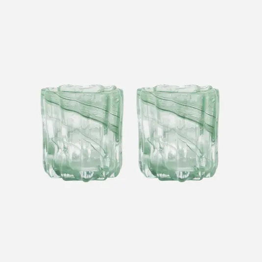 Letzte Chance HDCurl Teelichthalter, grün, Glas, 2er-Set - House Doctor