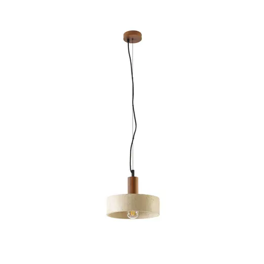 Carlotta Hängeleuchte, 1-flg., beige/walnuss, Ø 27 cm, Holz/Beton - Lucande Nur Für Kurze Zeit