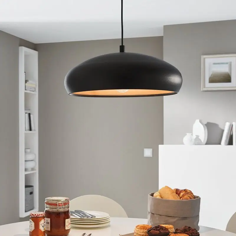 Schwarze moderne Pendelleuchte Halbkugel Metall, Egine Schnäppchen