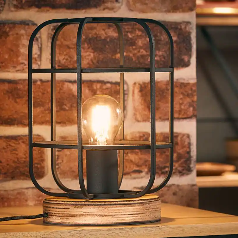 Kracherpreis Holz Tischleuchte Schwarz, Taede
