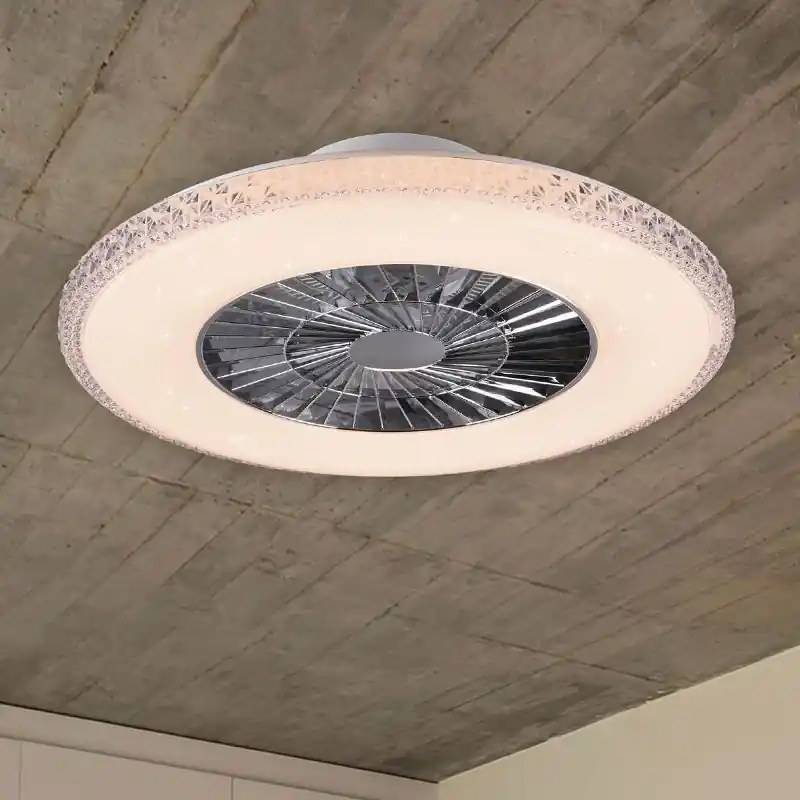 Chrom Deckenventilator Design, Damon, 40W, warm- bis kaltweiß einstellbare LED, mit Fernbedienung Nur Für Kurze Zeit