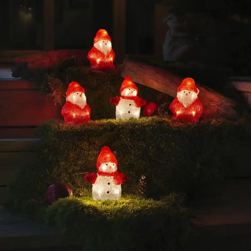 3 LED-Weihnachtsmänner und 2 LED-Schneemänner, für drinnen und draußen Geprüft