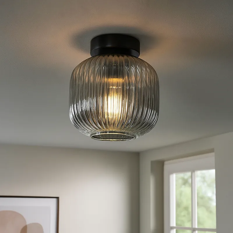 Graue Deckenleuchte Charlois, Glas, retro Rabatt