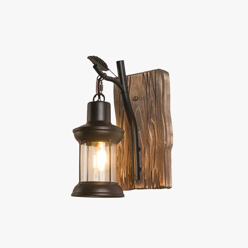 Kracherpreis Epoch Vintage Laterne LED Wandleuchte Schwarz Schlaf/Wohnzimmer Holz Metall 35cm