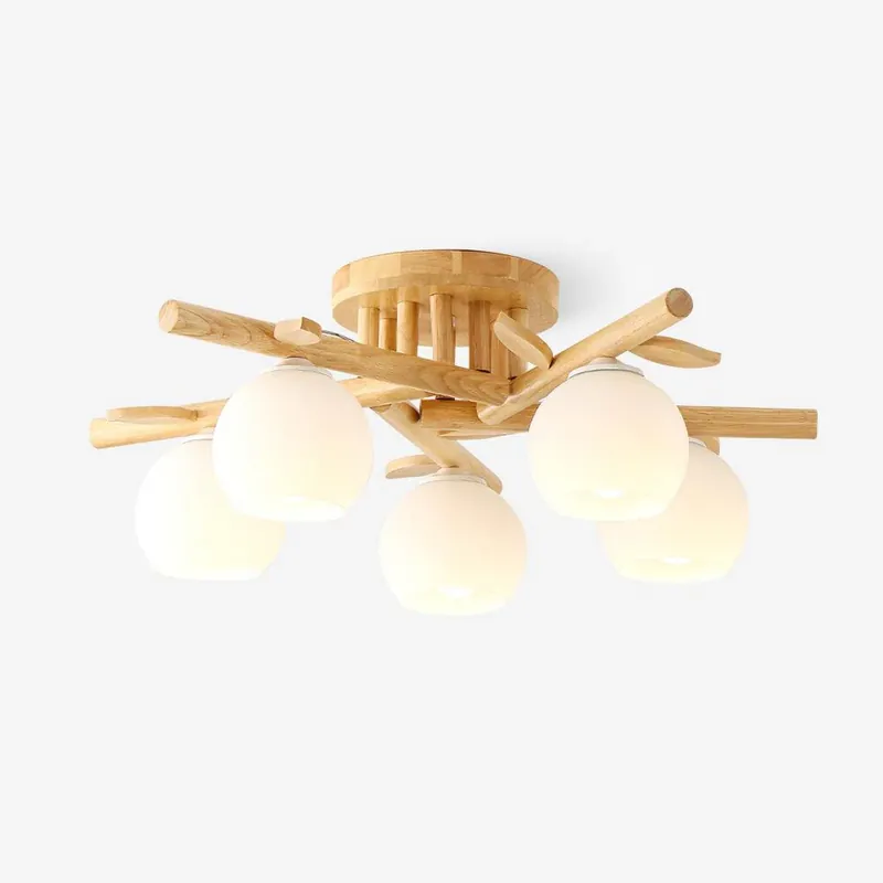 Deckenleuchte Holz Körper Glas Globen Organisch Warm Minimalistisch 3 Köpfe D 63cm x H 24cm / ∅ 24.8″ x H 9.4″ Super-Preis