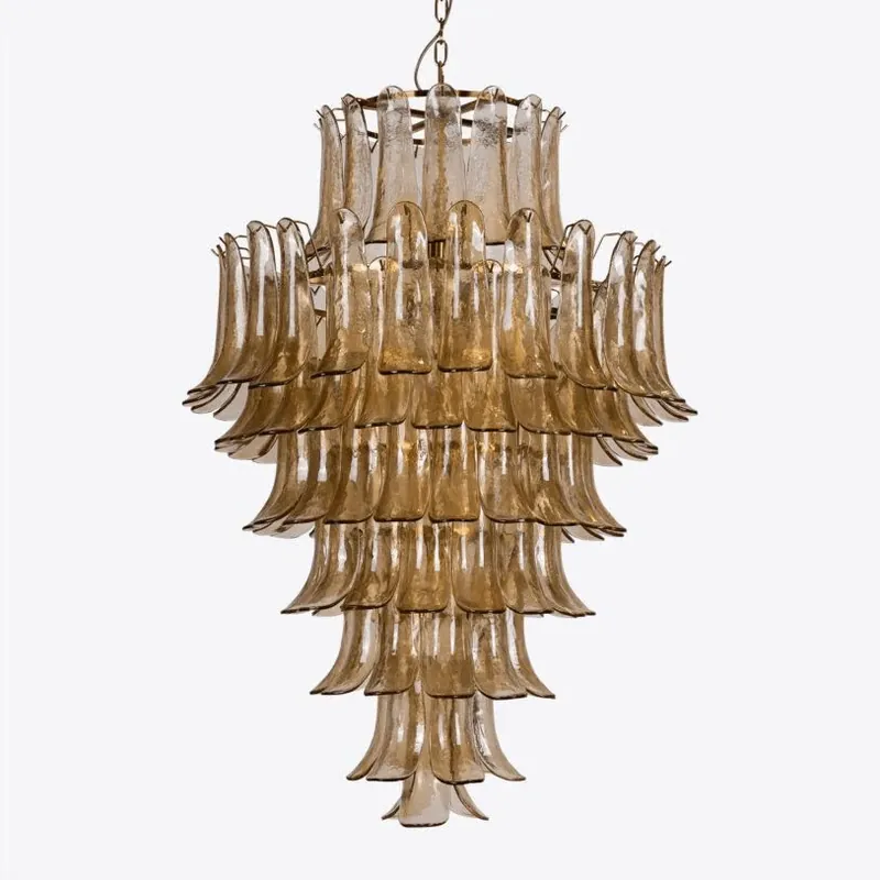 Aurora Kronleuchter Bernstein Murano Glas Blütenblatt Dia 75cm x H 70cm Online Kaufen