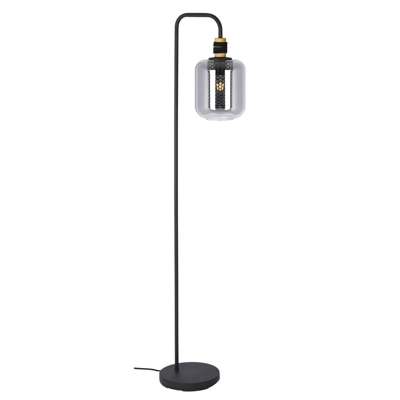 Moderne Stehleuchte mit Rauchglas und schwarzem Metall Ando Günstig