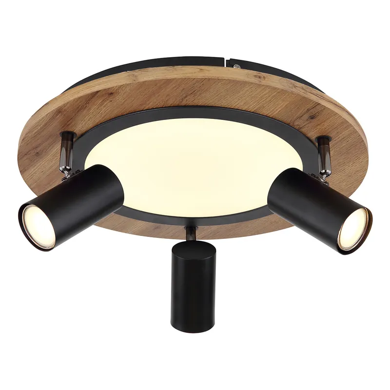 Runde Deckenlampe schwarz/braun mit 3 Spots Globo Kassu Nur Heute
