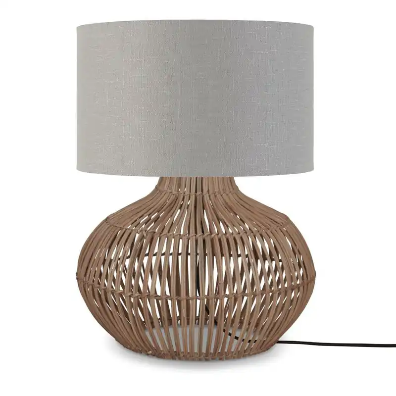 Highlight runde Tischlampe Rattan/Leinen grau GOOD&MOJO Kalahari