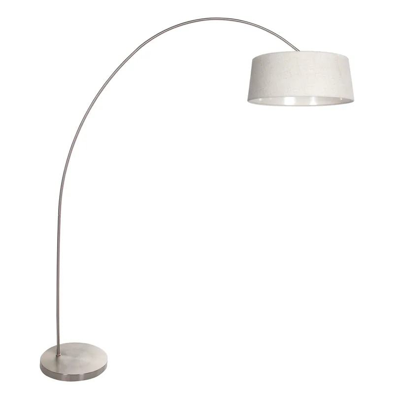 Stahlfarbene Bogenlampe mit weichem cremefarbenem Schirm Mexlite Solva Billig