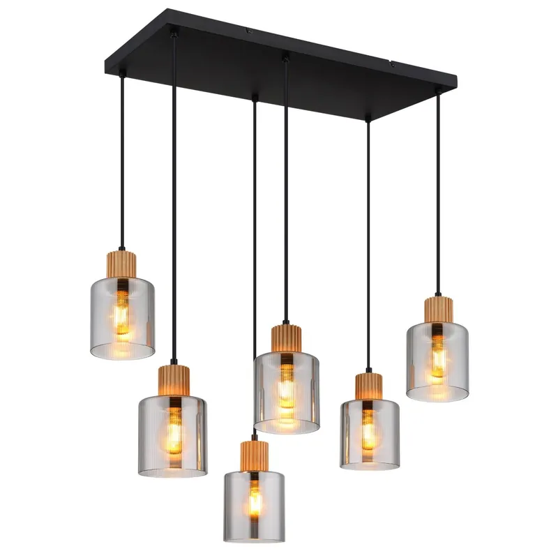 Schnäppchen Stylische Hängeleuchte mit Glasanhängern und Holz Aleidis