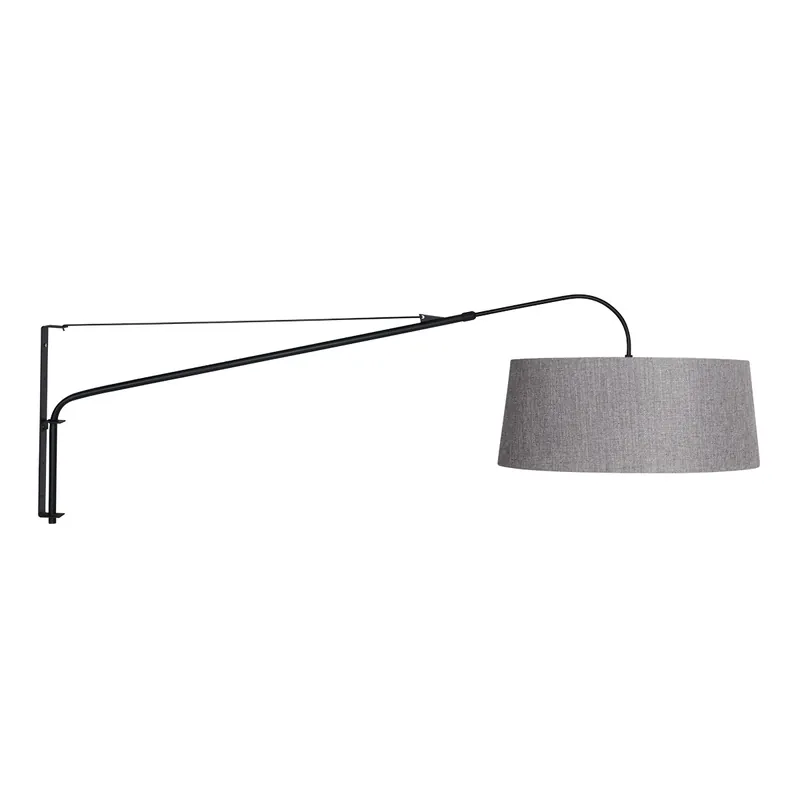 Garantierte Lieferung Schwarze Wandleuchte mit grauem Leinenschirm Steinhauer Elegant Classy