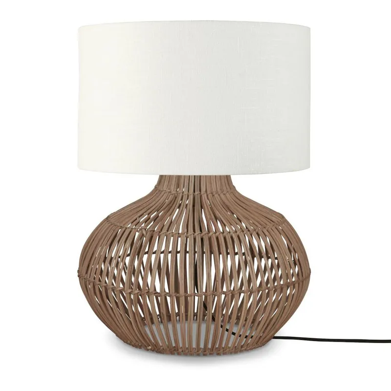 Rabatt weiße runde Tischlampe Rattan/Leinen GOOD&MOJO Kalahari