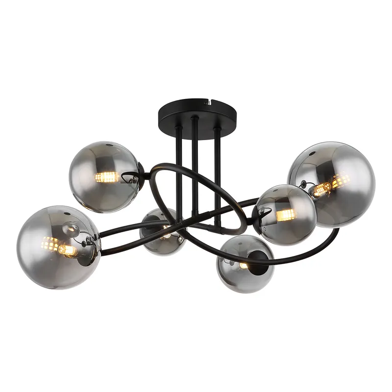 Geprüft Gedrehte Deckenlampe Schwarz 6 Rauchglas-Kugeln Globo Riha