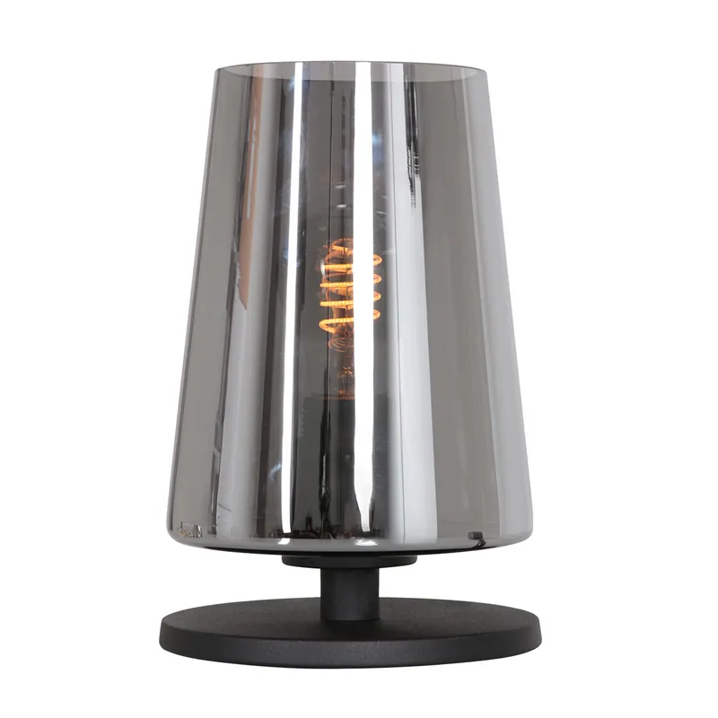 Billig Konische schwarze Rauchglas-Tischlampe Steinhauer Ancilla
