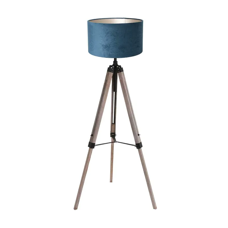 Super-Preis Stehlampe aus Holz Schwarz mit Samtdecke Mexlite Triek