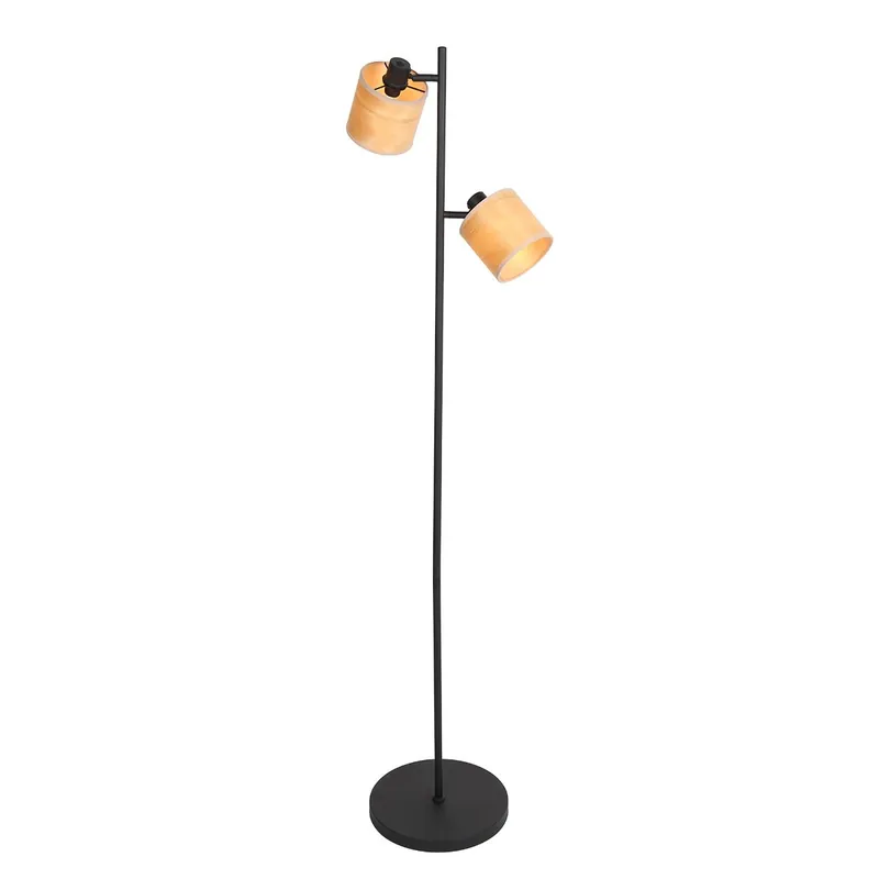 Günstig Zweilichtiger Stehlampe Schwarz mit Bambuskappen Mexlite Bambus
