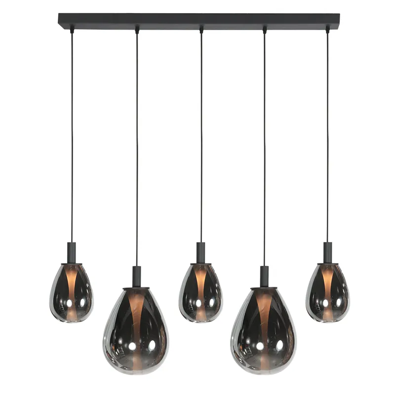 Design-Hängeleuchte schwarz mit 5 Rauchglas-Schirmen Steinhauer Glimsy Günstig