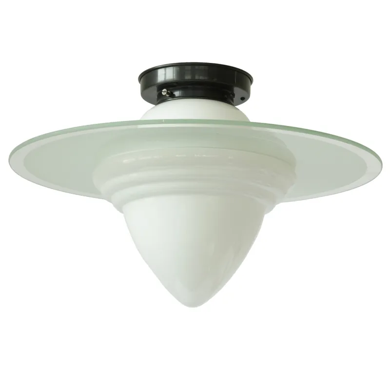Markenware Diskus-Deckenlampe mit spitzem Art déco-Opalglas Ø 30/50 cm