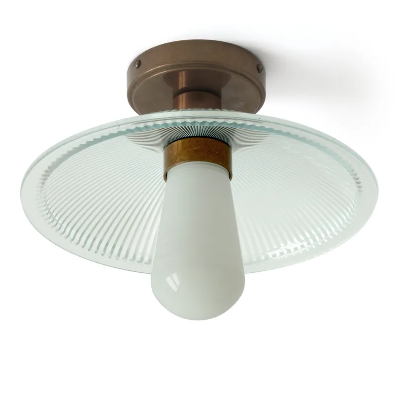 Markenware Bad-Deckenleuchte mit flachem Schirm aus „Holophan“-Glas, IP65