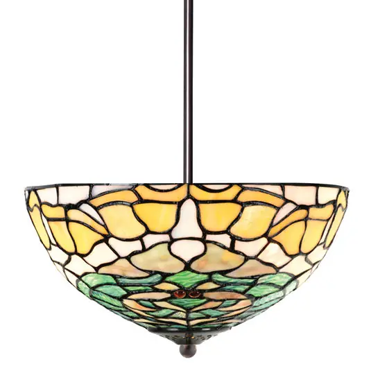 Billig Hänge-Deckenleuchte mit floralem Tiffanyglas-Dessin