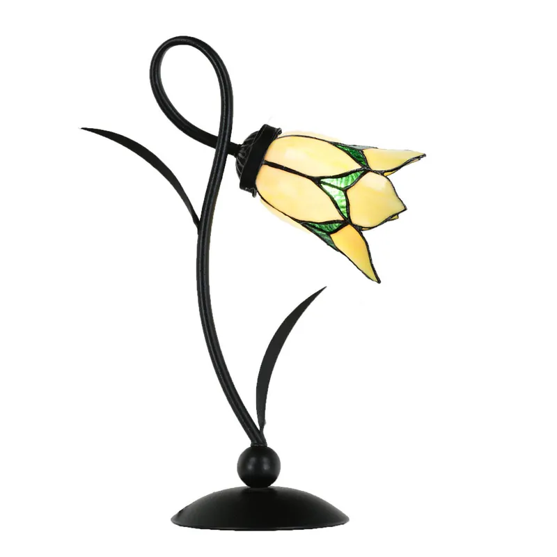 Geprüft Tiffany-Tischleuchte mit gelbem Blütenschirm