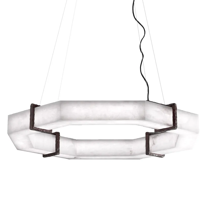 Geschmiedeter Hängeleuchter EFESTO mit Alabaster-Oktagon, 60/80 cm Ausverkauf