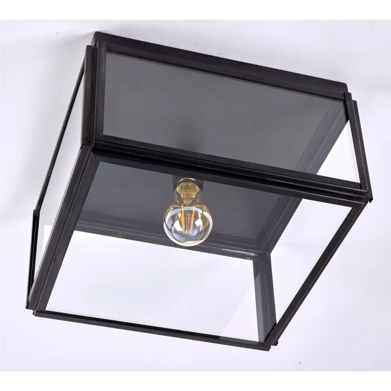Schnäppchen Flache Kasten-Deckenleuchte aus Messing und Glas 30 cm