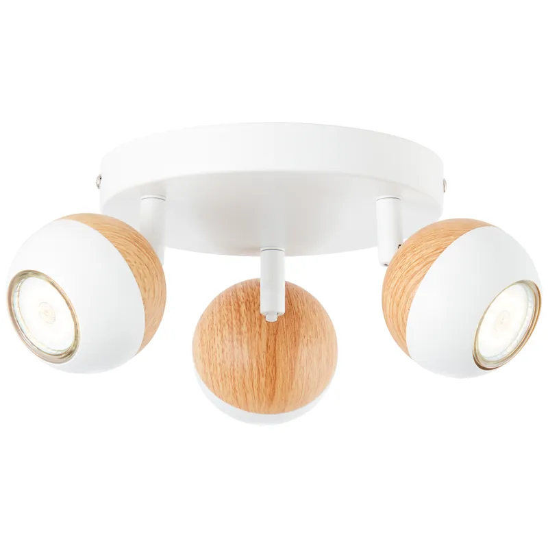 Scan LED Spotrondell 3flg weiß/holz hell Expressversand