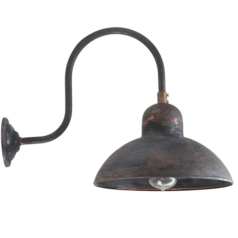Abverkauf Bauhausstil-Wandleuchte mit Bogenarm Solingen RO 1600 Kupfer Patina