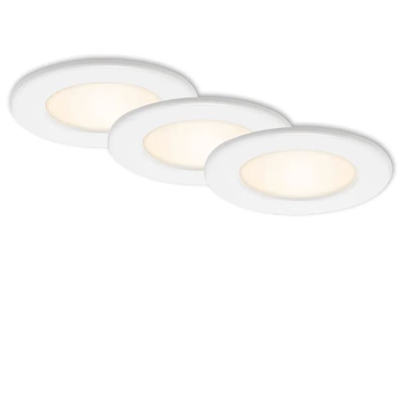 3er Set LED Einbauleuchte 115mm, ultraflach, 6W, IP44, 230V, Warmweiß, Weiß Solange Der Vorrat Reicht