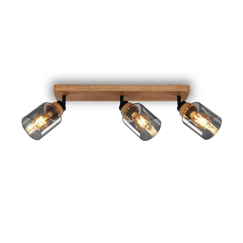 Briloner Royk Deckenstrahler, Rauchglas, schwenkbar, 3-flammig, Holzbasis Ausverkauf