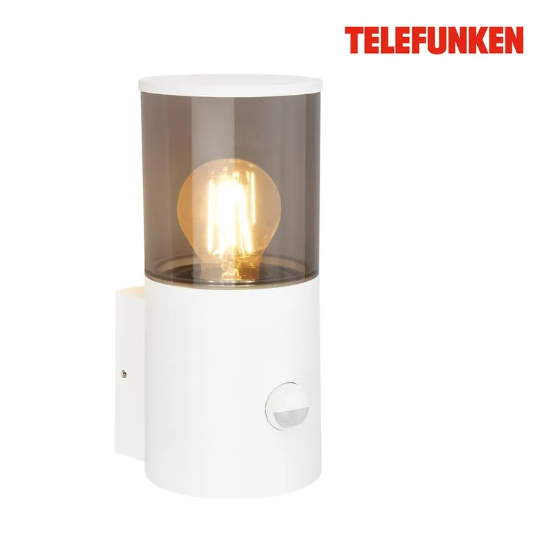 Nur Für Kurze Zeit Telefunken LED Wandlampe Aussen, Bewegungsmelder, Spritzwasserschutz, Rauchglas, Weiß