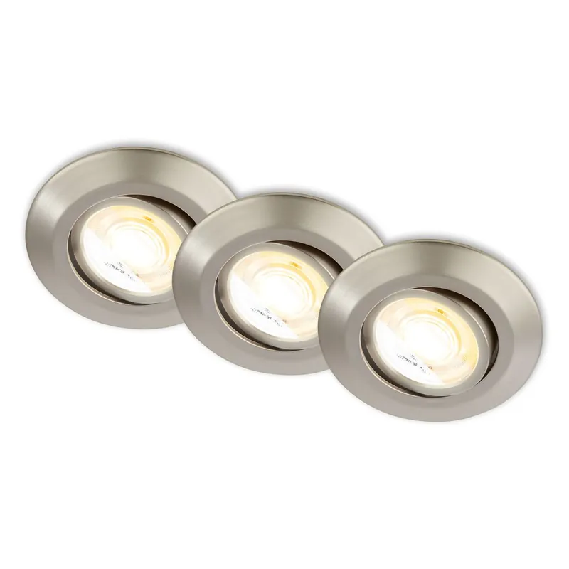 Neu Im Sortiment Briloner Klira 3er Set LED Einbaustrahler 230V, Schwenkbar, CTS, Nickel-Matt
