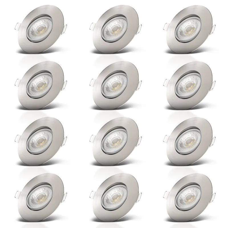 Expressversand Einbaustrahler 68mm 12er Set - 230V, 4,9W, 480lm, LED, warmweiß, matt-nickel