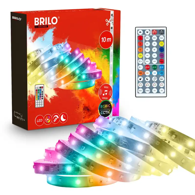 Zertifiziert LED Streifen 10m - Fernbedienung, Kürzbar, CCTIC Abstimmbares Weiß, RGBIC Farbwechsel, Weiß