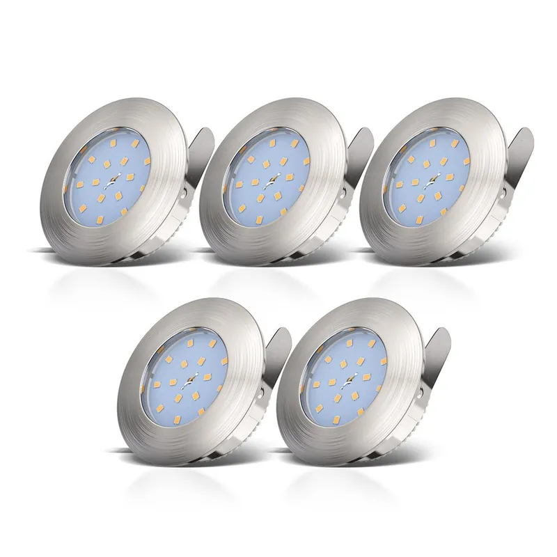 Schnäppchen Einbauspot 5er Set 60mm Lochmaß - 230V, 5,5W, 470lm, LED, dimmbar, IP44, warmweiß, matt-nickel