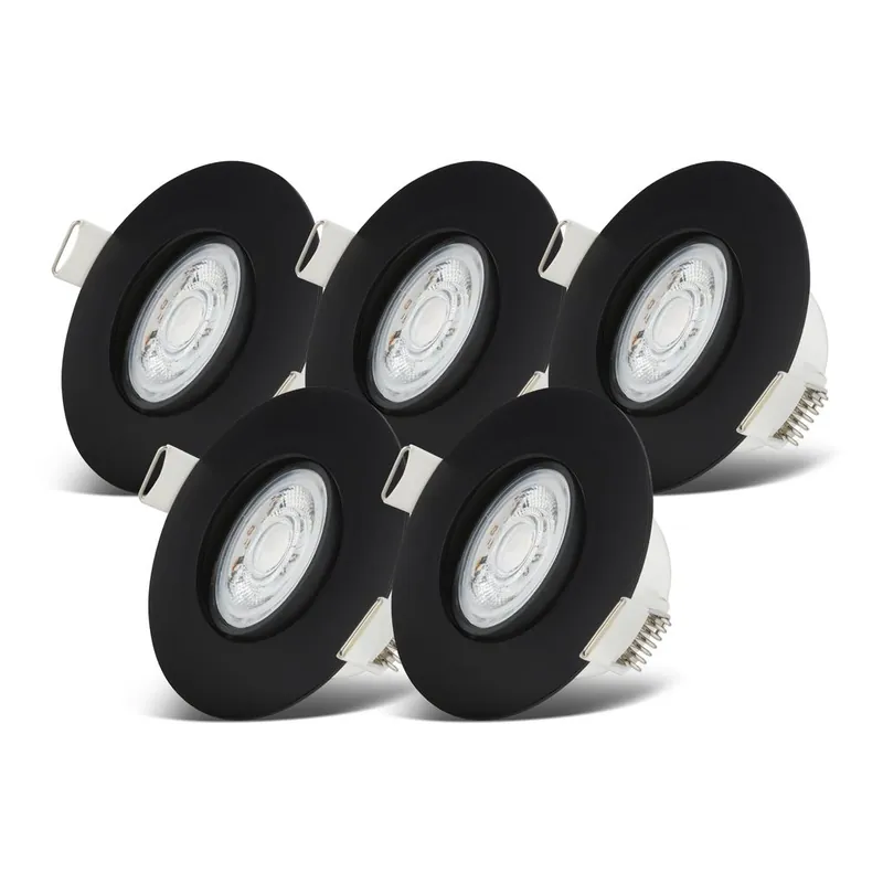 Sonderaktion Einbaustrahler 68mm 5er Set - 230V, 4,9W, 480lm, LED, dimmbar, IP65, warmweiß, schwarz