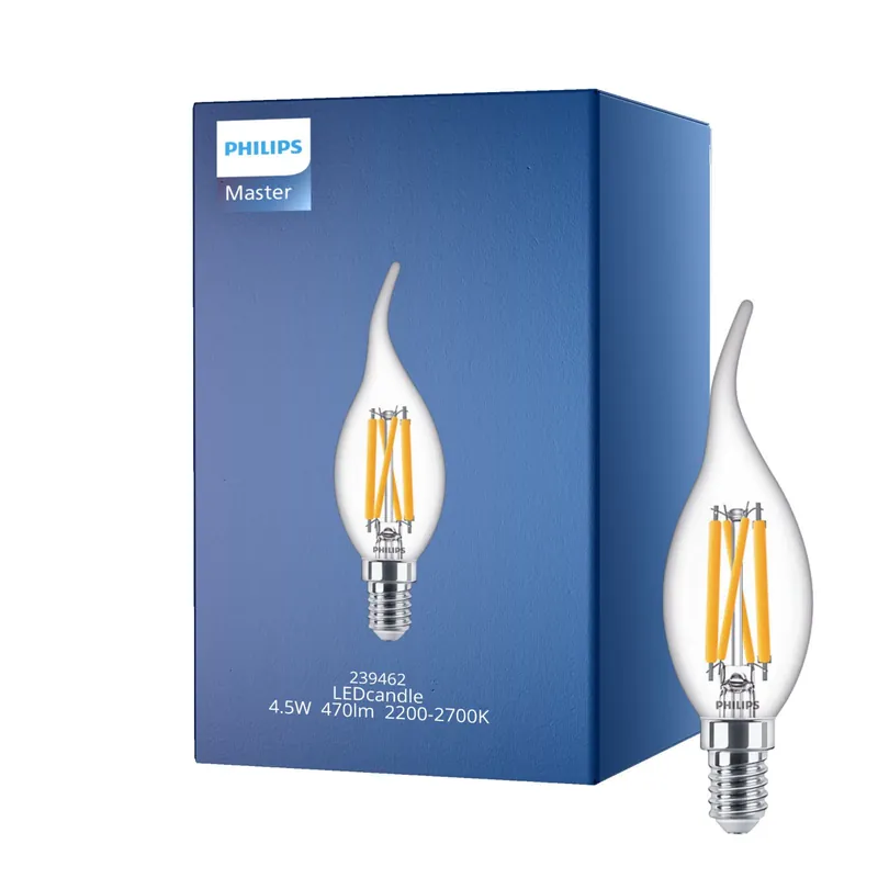 Online Kaufen Philips Classic LED Kerze E14 Gebogen-tip Fadenlampe Klar 4.5W 470lm - 922-927 Dim To Warm | Höchste Farbwiedergabe - Dimmbar - Ersatz Für 40W