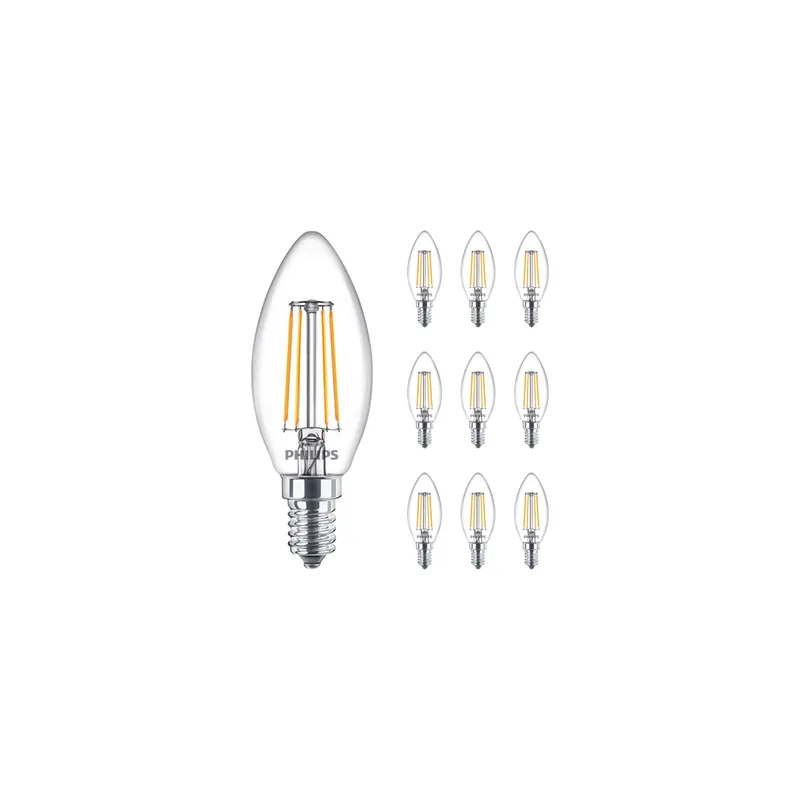 Mehrfachpackung 10x Philips MASTER Value LED Kerze E14 Fadenlampe Klar 3.4W 470lm - 927 | Höchste Farbwiedergabe - Dimmbar – Ersatz für 40W Zertifiziert