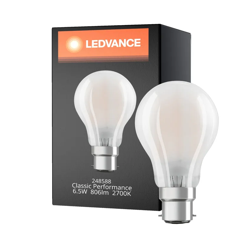 Ledvance Classic Performance LED Glühbirne B22d Birne Fadenlampe Matt 6.5W 806lm - 827 Extra Warmweiß | Ersatz für 60W Solange Der Vorrat Reicht