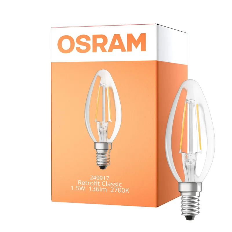 Osram Classic LED E14 Kerze Fadenlampe Klar 1.5W 136lm - 827 Extra Warmweiß | Ersatz Für 15W Sichere Zahlung