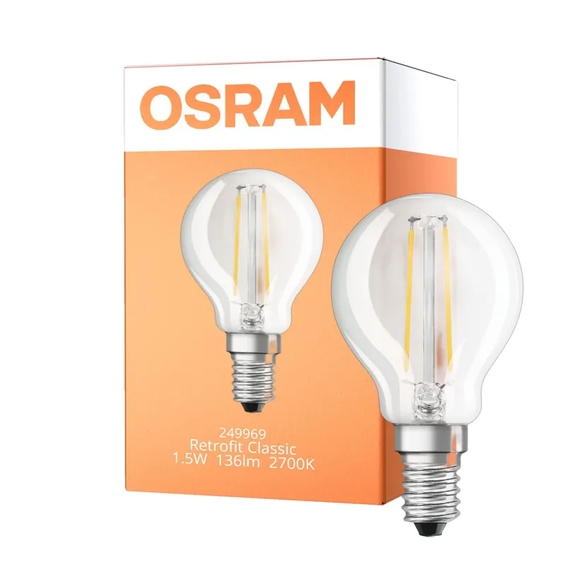 Finale Aktion Osram Classic LED E14 Kugel Fadenlampe Klar 1.5W 136lm - 827 Extra Warmweiß | Ersatz Für 15W