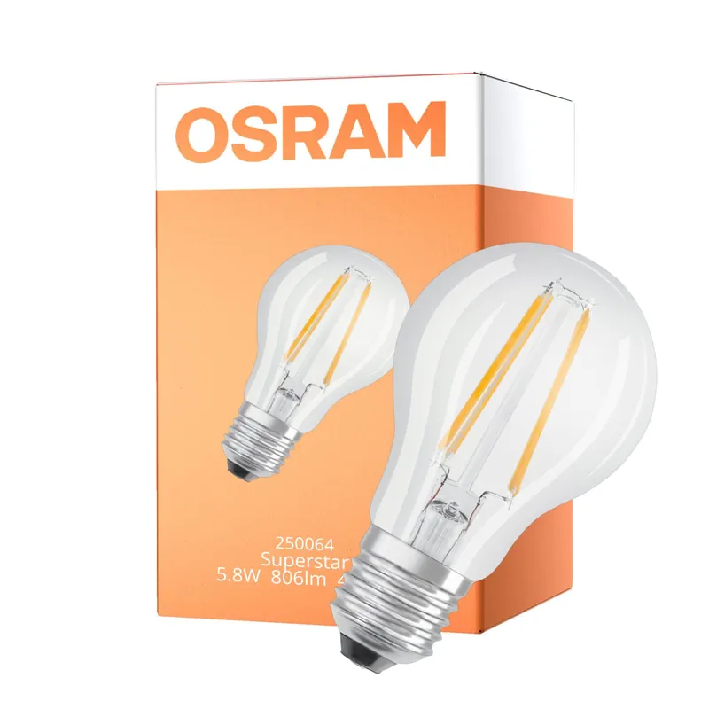Expressversand Osram LED Superstar E27 Birne Fadenlampe Klar 5.8W 806lm - 940 Kaltweiß | Höchste Farbwiedergabe - Dimmbar - Ersatz Für 60W